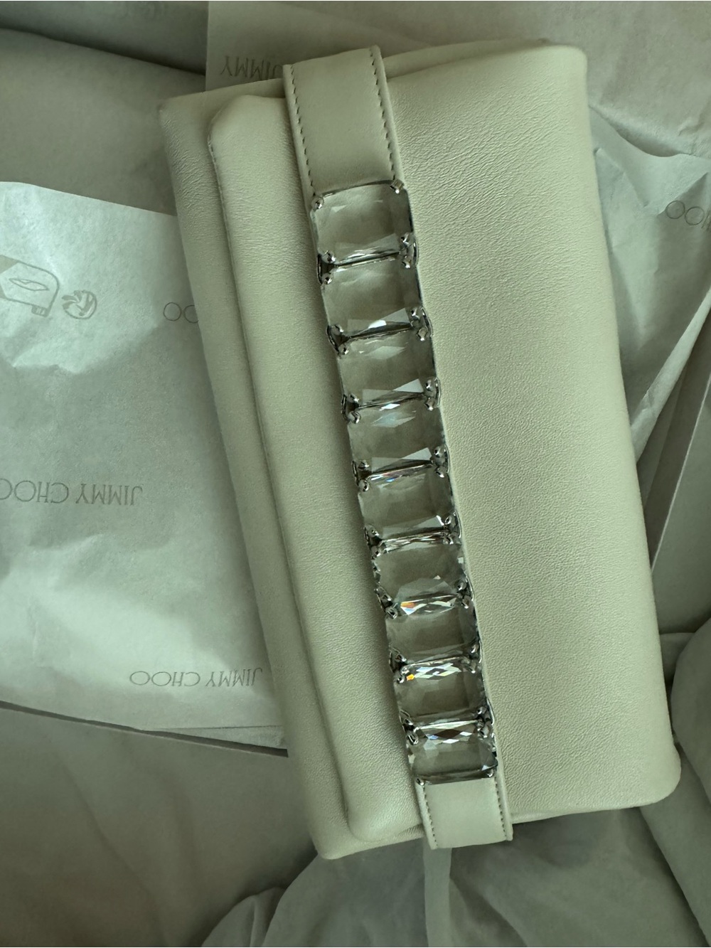 Jimmy Choo Ivory Crystal-Trim Leather Clutch